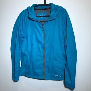 Eddie Bauer blue/teal packable rain jacket
